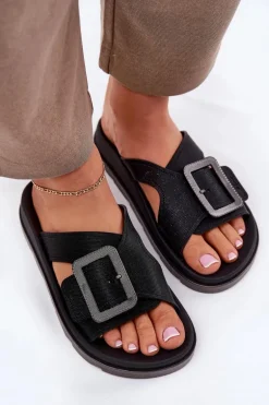 Pachnące Klapki Damskie Z Ozdobną Klamrą ZAXY RR285078 Czarne