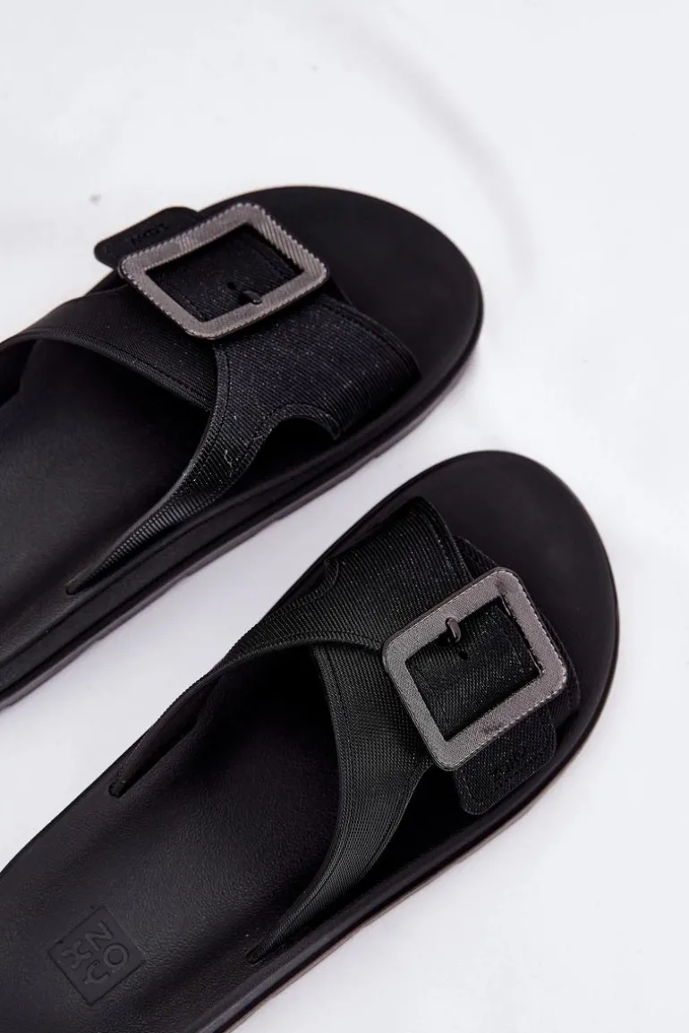 Pachnące Klapki Damskie Z Ozdobną Klamrą ZAXY RR285078 Czarne