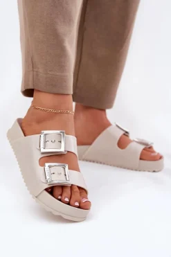 Pachnące Klapki Damskie Z Klamrami I Brokatem ZAXY RR285056 Beżowe