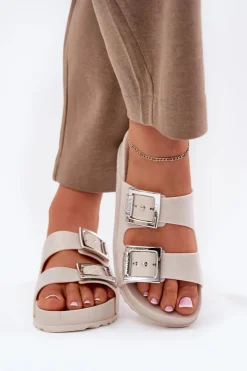 Pachnące Klapki Damskie Z Klamrami I Brokatem ZAXY RR285056 Beżowe