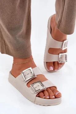 Pachnące Klapki Damskie Z Klamrami I Brokatem ZAXY RR285056 Beżowe