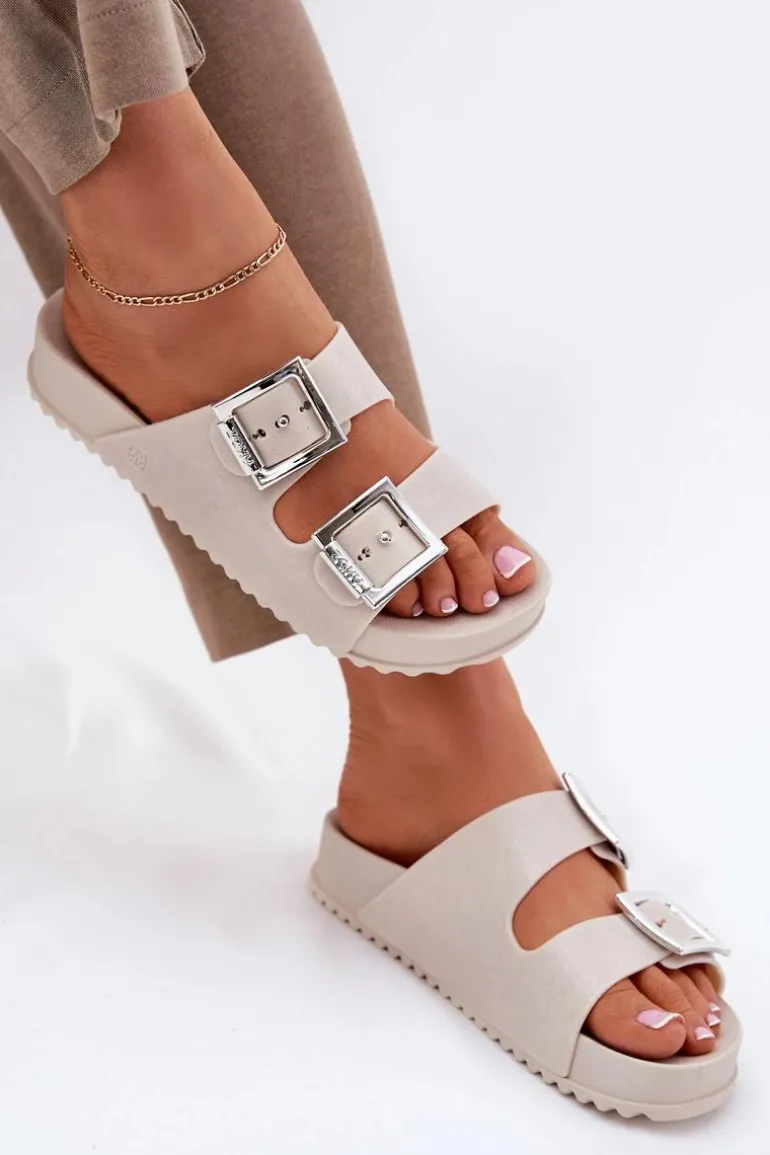 Pachnące Klapki Damskie Z Klamrami I Brokatem ZAXY RR285056 Beżowe