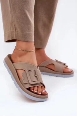 Pachnące Klapki Damskie Z Ozdobną Klamrą ZAXY RR285076 Beżowe