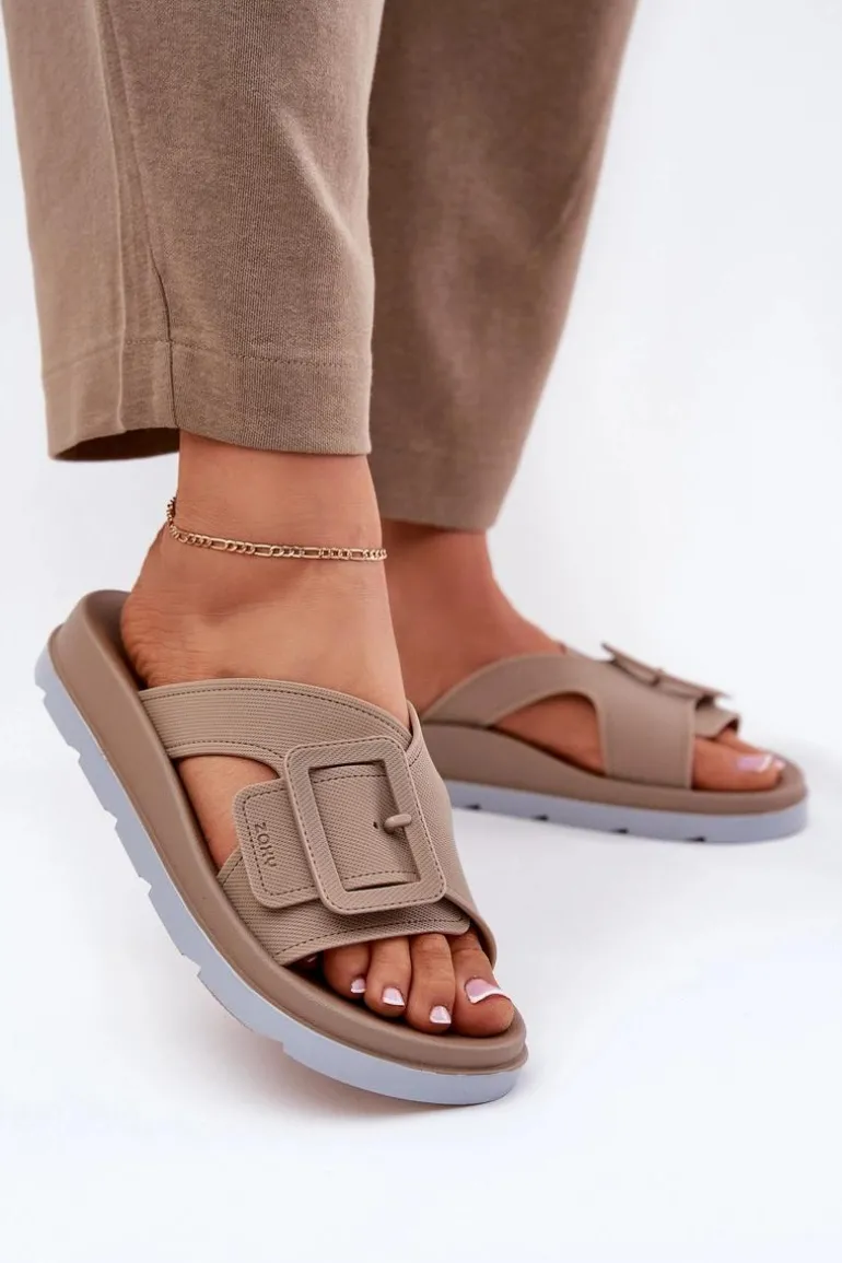 Pachnące Klapki Damskie Z Ozdobną Klamrą ZAXY RR285076 Beżowe