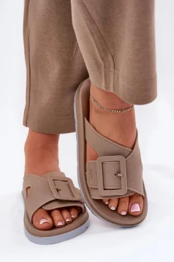 Pachnące Klapki Damskie Z Ozdobną Klamrą ZAXY RR285076 Beżowe