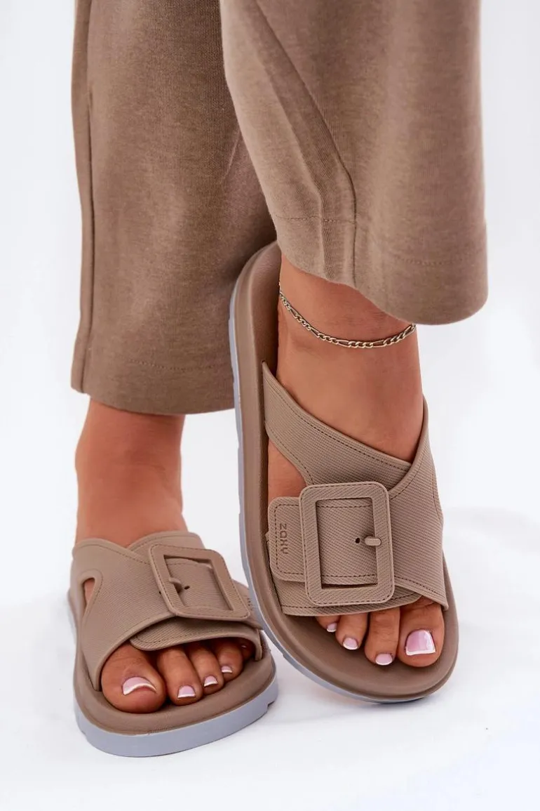 Pachnące Klapki Damskie Z Ozdobną Klamrą ZAXY RR285076 Beżowe