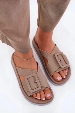 Pachnące Klapki Damskie Z Ozdobną Klamrą ZAXY RR285076 Beżowe