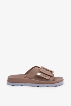 Pachnące Klapki Damskie Z Ozdobną Klamrą ZAXY RR285076 Beżowe