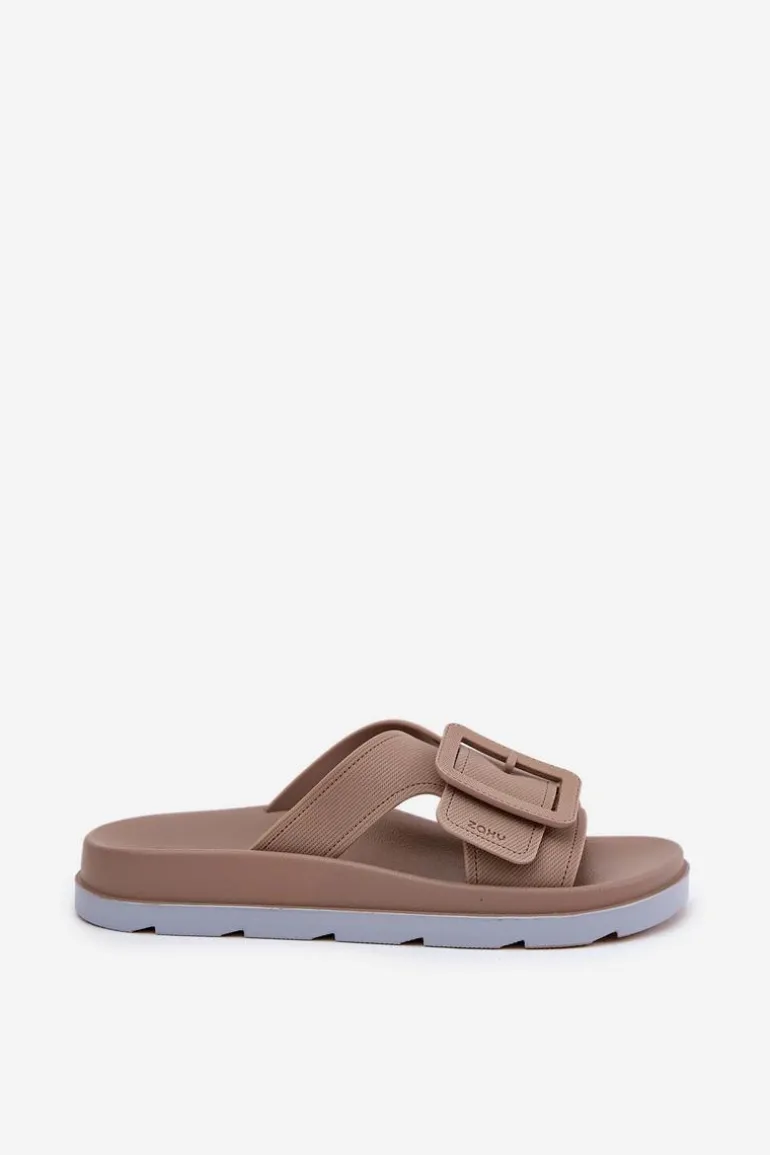 Pachnące Klapki Damskie Z Ozdobną Klamrą ZAXY RR285076 Beżowe