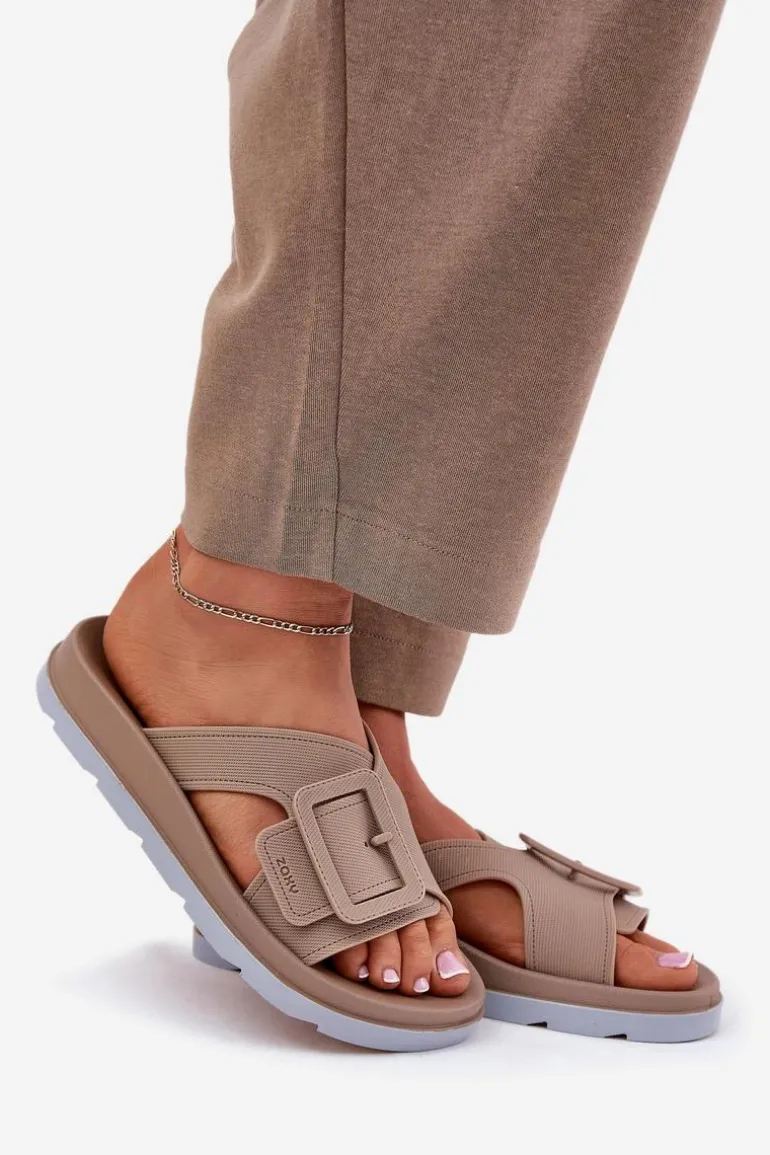 Pachnące Klapki Damskie Z Ozdobną Klamrą ZAXY RR285076 Beżowe