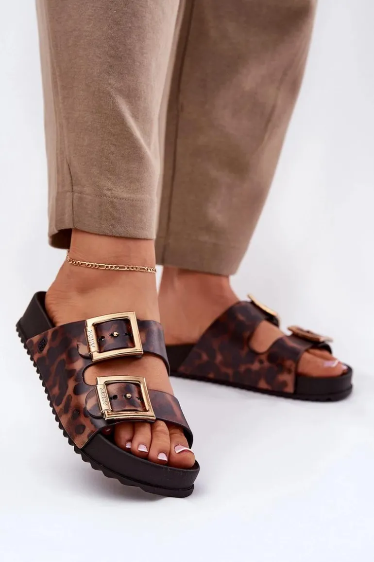 Pachnące Klapki Damskie Z Klamrami Panterka ZAXY RR285059 Brązowe