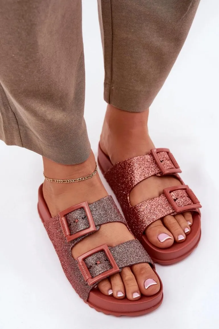 Pachnące Klapki Damskie Z Brokatem I Klamrami ZAXY RR285025 Brudny Róż