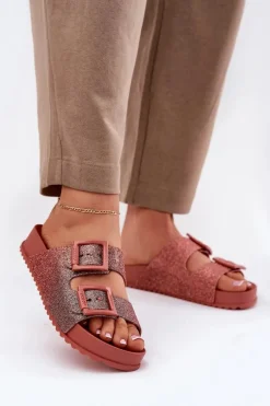 Pachnące Klapki Damskie Z Brokatem I Klamrami ZAXY RR285025 Brudny Róż