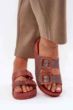 Pachnące Klapki Damskie Z Brokatem I Klamrami ZAXY RR285025 Brudny Róż