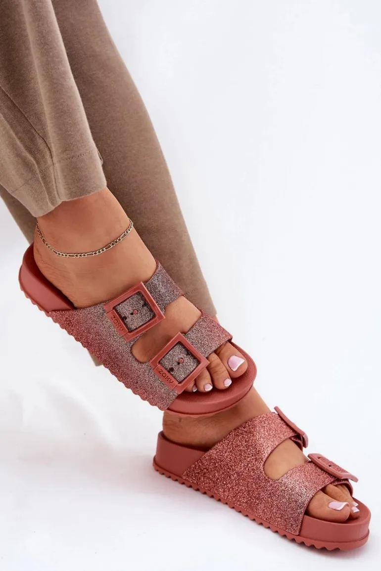 Pachnące Klapki Damskie Z Brokatem I Klamrami ZAXY RR285025 Brudny Róż