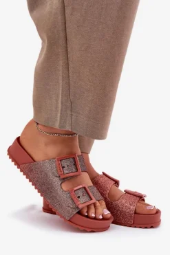 Pachnące Klapki Damskie Z Brokatem I Klamrami ZAXY RR285025 Brudny Róż