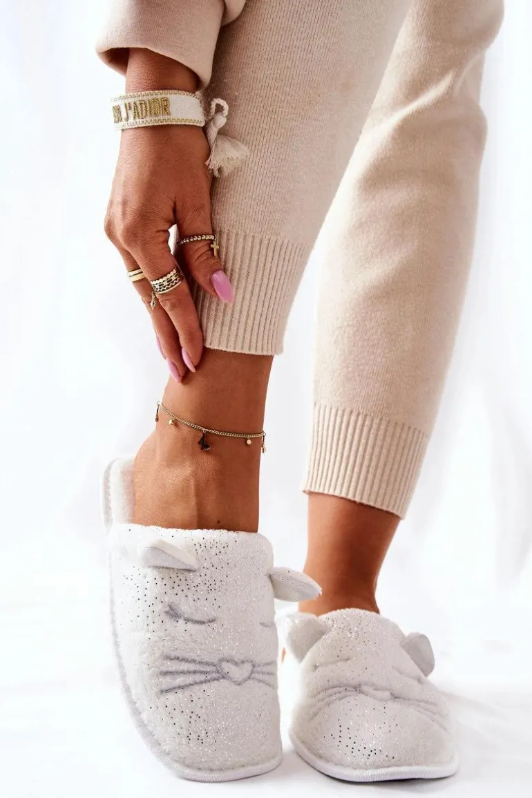 Papcie Błyszczące Kotki Z Uszami Białe Kaisy