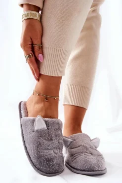 Papcie Błyszczące Kotki Z Uszami Szare Kaisy