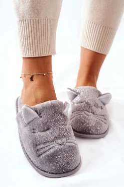 Papcie Błyszczące Kotki Z Uszami Szare Kaisy