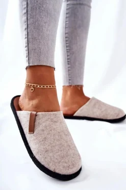 Papcie Damskie Domowe Panto Fino KK267005 Beżowo-Brązowe