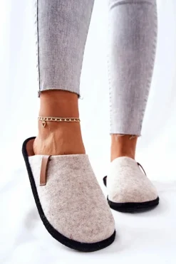 Papcie Damskie Domowe Panto Fino KK267005 Beżowo-Brązowe