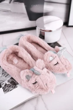 Papcie Damskie Futrzane Jednorożce Różowe Rainbow