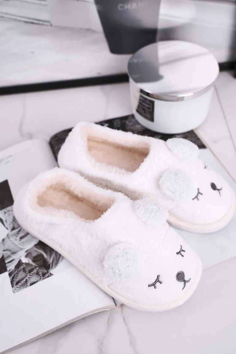 Papcie Damskie Futrzane Misiu Białe Sweetie