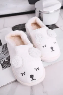 Papcie Damskie Futrzane Misiu Białe Sweetie