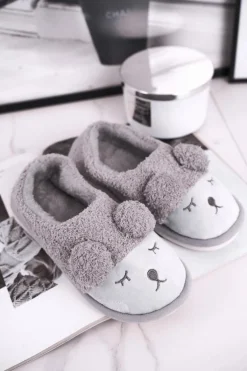 Papcie Damskie Futrzane Misiu Szare Sweetie