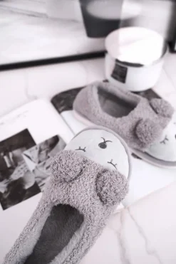 Papcie Damskie Futrzane Misiu Szare Sweetie