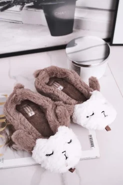 Papcie Damskie Futrzane Owieczki Brązowe Ben