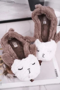 Papcie Damskie Futrzane Owieczki Brązowe Ben