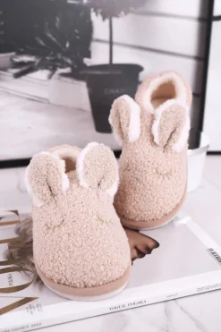 Papcie Damskie Futrzane Zajączek Beżowe Goody