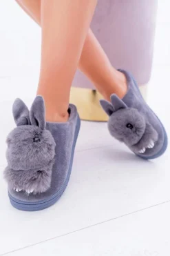 Papcie Damskie Klasyczne Z Królikiem Szare Howi