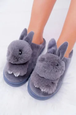 Papcie Damskie Klasyczne Z Królikiem Szare Howi