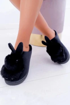 Papcie Damskie Klasyczne Z Królikiem Czarne Howi