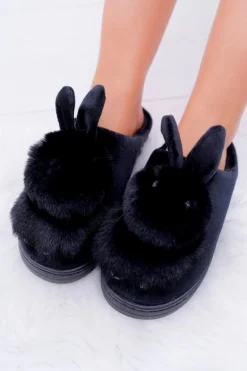 Papcie Damskie Klasyczne Z Królikiem Czarne Howi