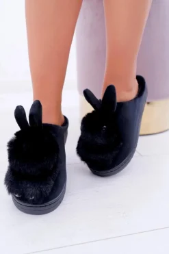 Papcie Damskie Klasyczne Z Królikiem Czarne Howi