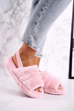 Papcie Damskie na Platformie Futrzane Różowe Snowflake