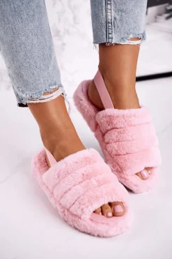 Papcie Damskie na Platformie Futrzane Różowe Snowflake