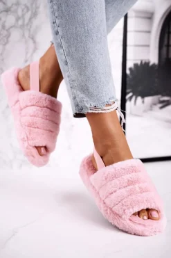 Papcie Damskie na Platformie Futrzane Różowe Snowflake