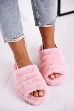 Papcie Damskie na Platformie Futrzane Różowe Snowflake