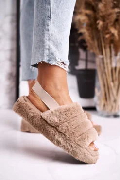 Papcie Damskie na Platformie Futrzane Brązowe Khaki Snowflake