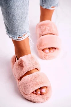 Papcie Damskie na Platformie Futrzane Pomarańczowe Cotton Candy