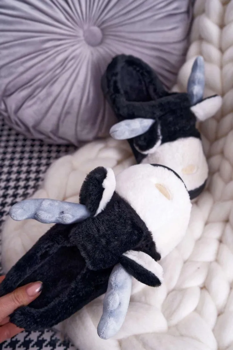 Papcie Damskie Z Futerkiem Renifery Czarne Deff