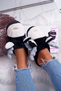 Papcie Damskie Z Futerkiem Renifery Czarne Deff