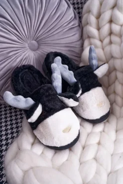 Papcie Damskie Z Futerkiem Renifery Czarne Deff