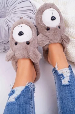 Papcie Damskie Z Futerkiem Miś Brązowe Bear