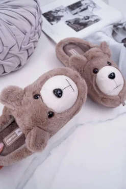 Papcie Damskie Z Futerkiem Miś Brązowe Bear