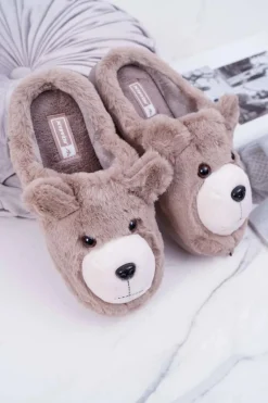 Papcie Damskie Z Futerkiem Miś Brązowe Bear
